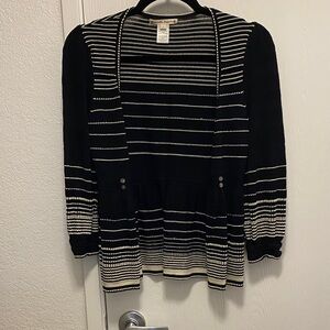 Nanette Lepore Black and Cream Striped Cardigan
